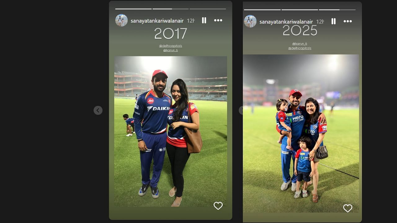 करुण नायर की वाइफ ने शेयर की इंस्टाग्राम स्टोरी (photo credit: instagram/sanayatankariwalanair)